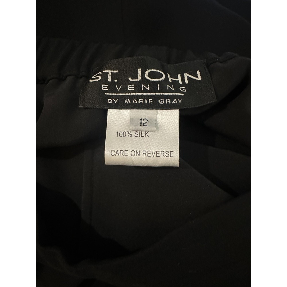 St. John Evening 100% Silk Chiffon Overlay Pants Wide-Leg Slit Black Size 12 - Picture 4 of 16